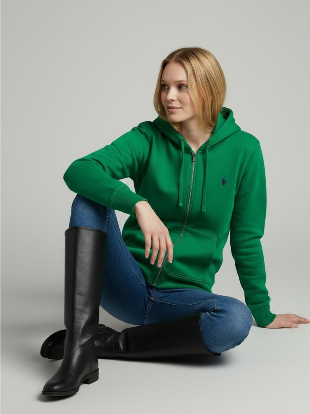 Ralph Lauren Green Full-Zip Hoodie with Pony Logo